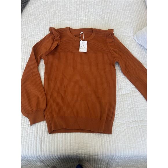 Deep Self Sweater Womens Medium Ruffled Shoulder Peasant Sleeve Ribbed Small - Picture 5 of 12